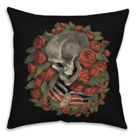 Skeleton Rose Wrap Throw Pillow